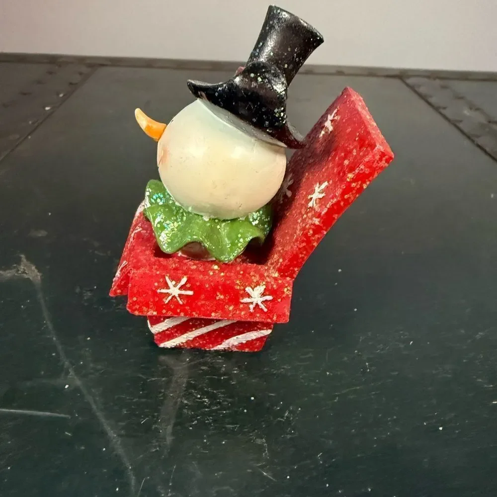 Holiday Time Snowman In A Present Tree Christmas Resin